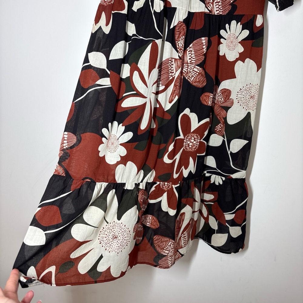 Umgee Rust Mix Floral Tiered Midi Dress 3/4 Puff Sleeves Lined NWT - Picture 3 of 8